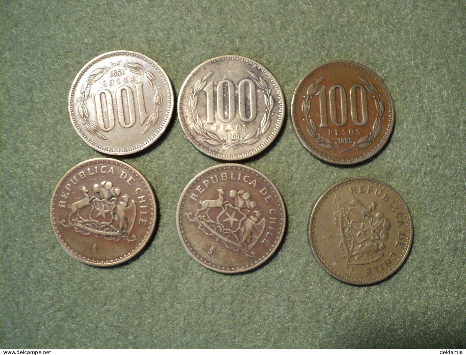 CHILI. LOT DE 6 PIECES DE 100 PESOS DIFFERENTES. 1992 / 2000. - Chile