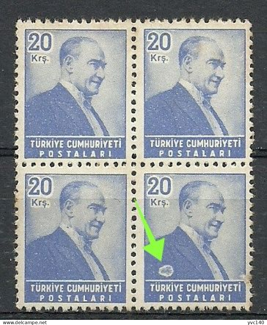 Turkey; 1955 Regular Stamp 20 K. "Print Flaw" ERROR - Ungebraucht