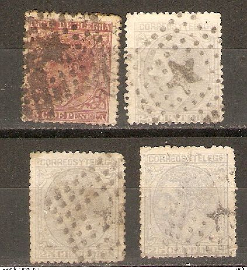 Espagne 1877/79 - Petit Lot De 4 Timbres - 3 X 187 - 10 - Con Puntos Y Estrellas - Avec Points Et étoiles - Usati