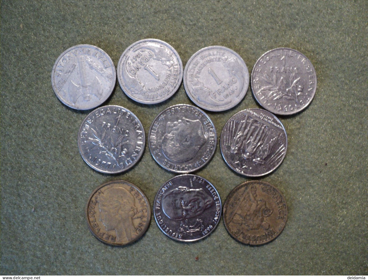 LOT DE 10 PIECES DE 1 FRANC DIFFERENTES. 1923 / 1996 - Mezclas - Monedas