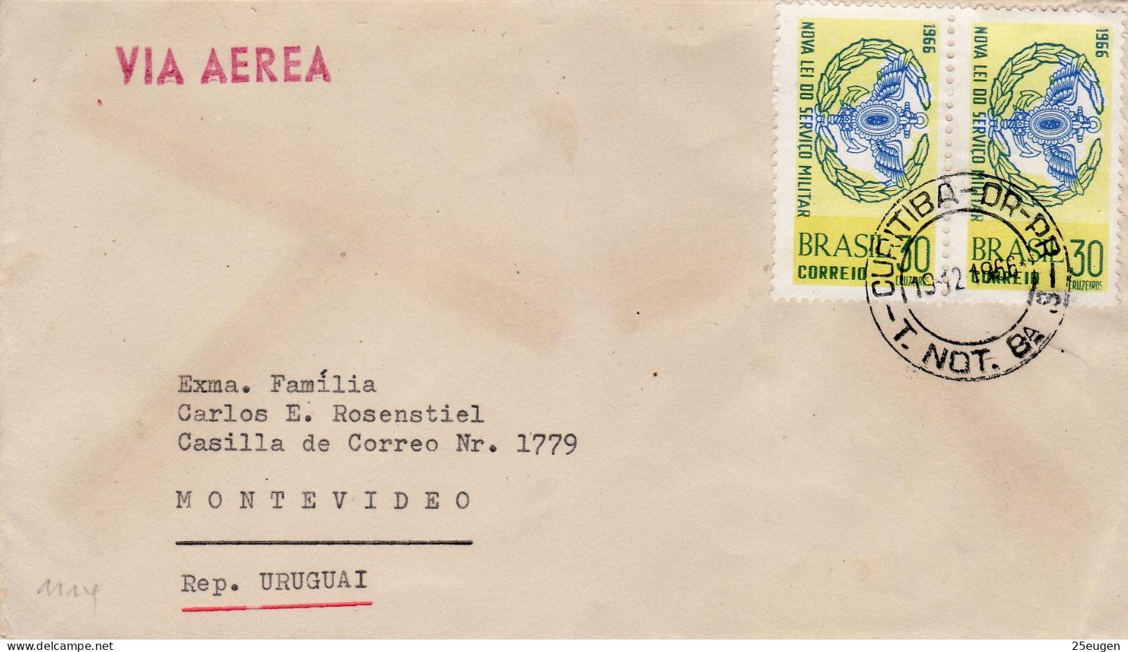 BRAZIL 1966 AIRMAIL  LETTER SENT TO MONTEVIDEO - Brieven En Documenten