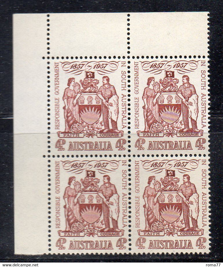 QUS141 - AUSTRALIA 1957 , 100mo Governo Yvert N. 239  In Fresca Quartina ***  (2380A) . - Mint Stamps
