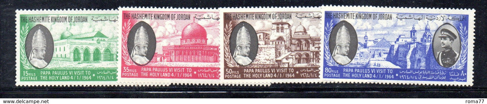 APR2419 - GIORDANIA JORDAN 1964,  Yvert Serie N. 377/380  *** MNH (2380A) Visita PAOLO VI - Cristianismo