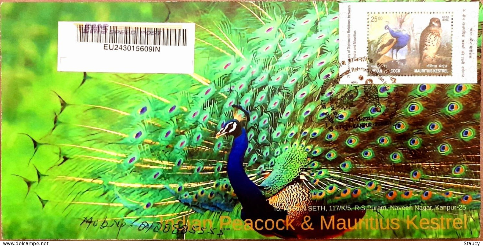 India 2023 India – Mauritius Joint Issue Souvenir Special FIRST DAY COVER FDC Registered Speed Post Postal Used Per Scan - Pavos Reales