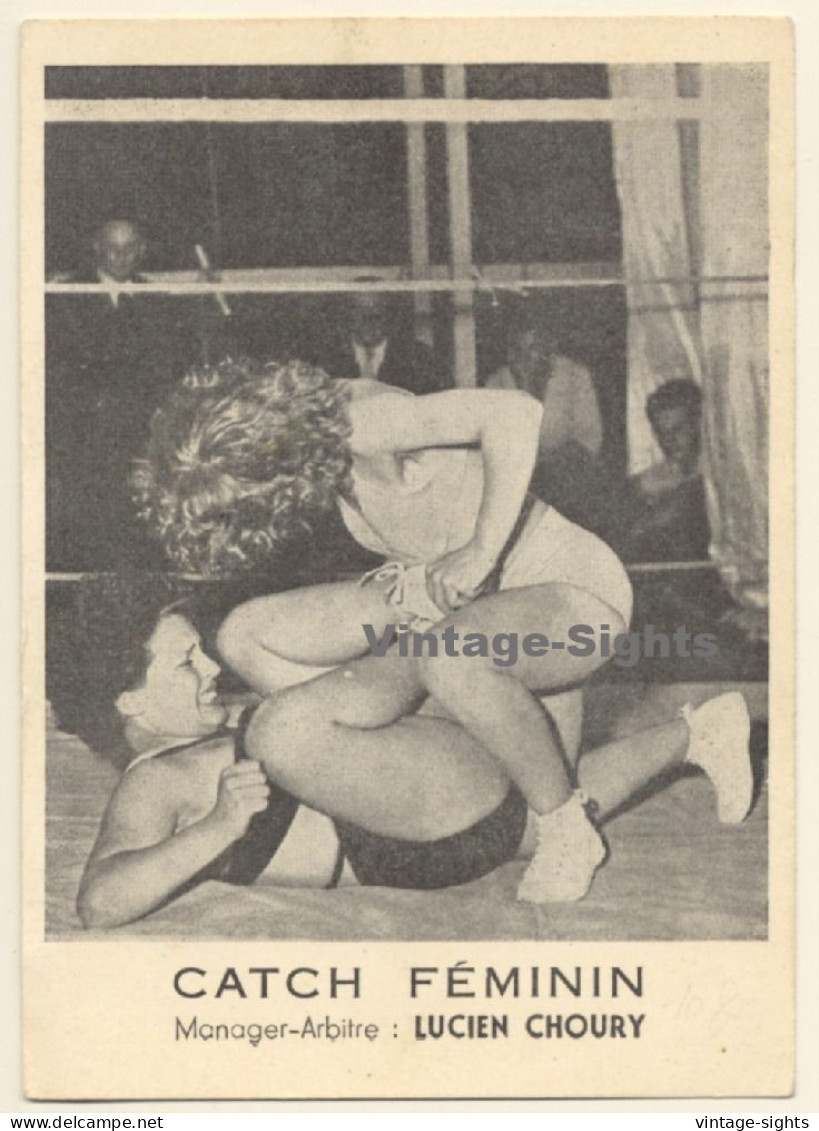 Catch Féminin: Lucien Choury / Female Wrestler - Lucha Libre (Vintage PC France ~1950s) - Ringen