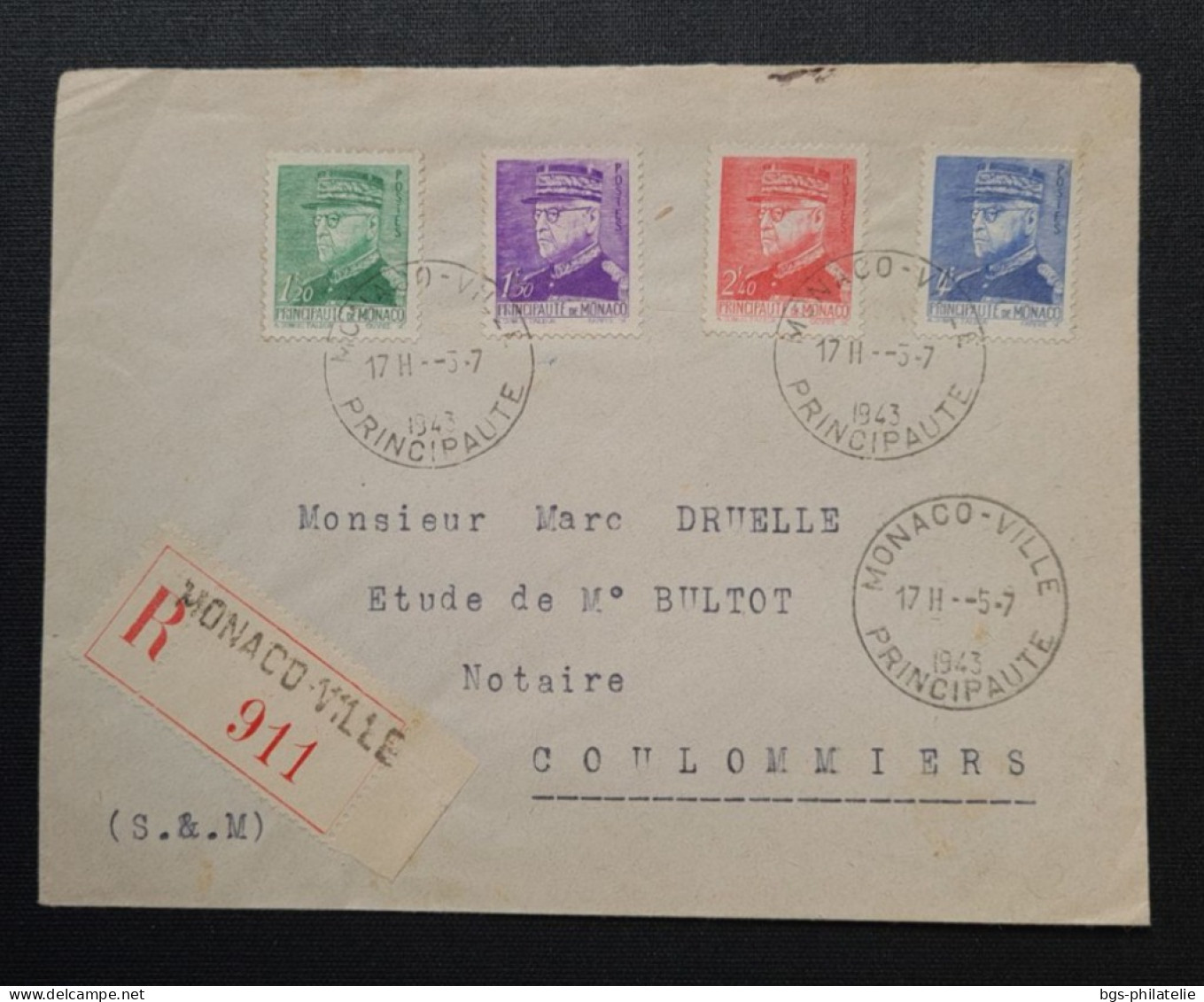 Monaco,  Timbres Numéros 228, 229 ,231 Et 233 Sur Lettre Recommandée. - Storia Postale