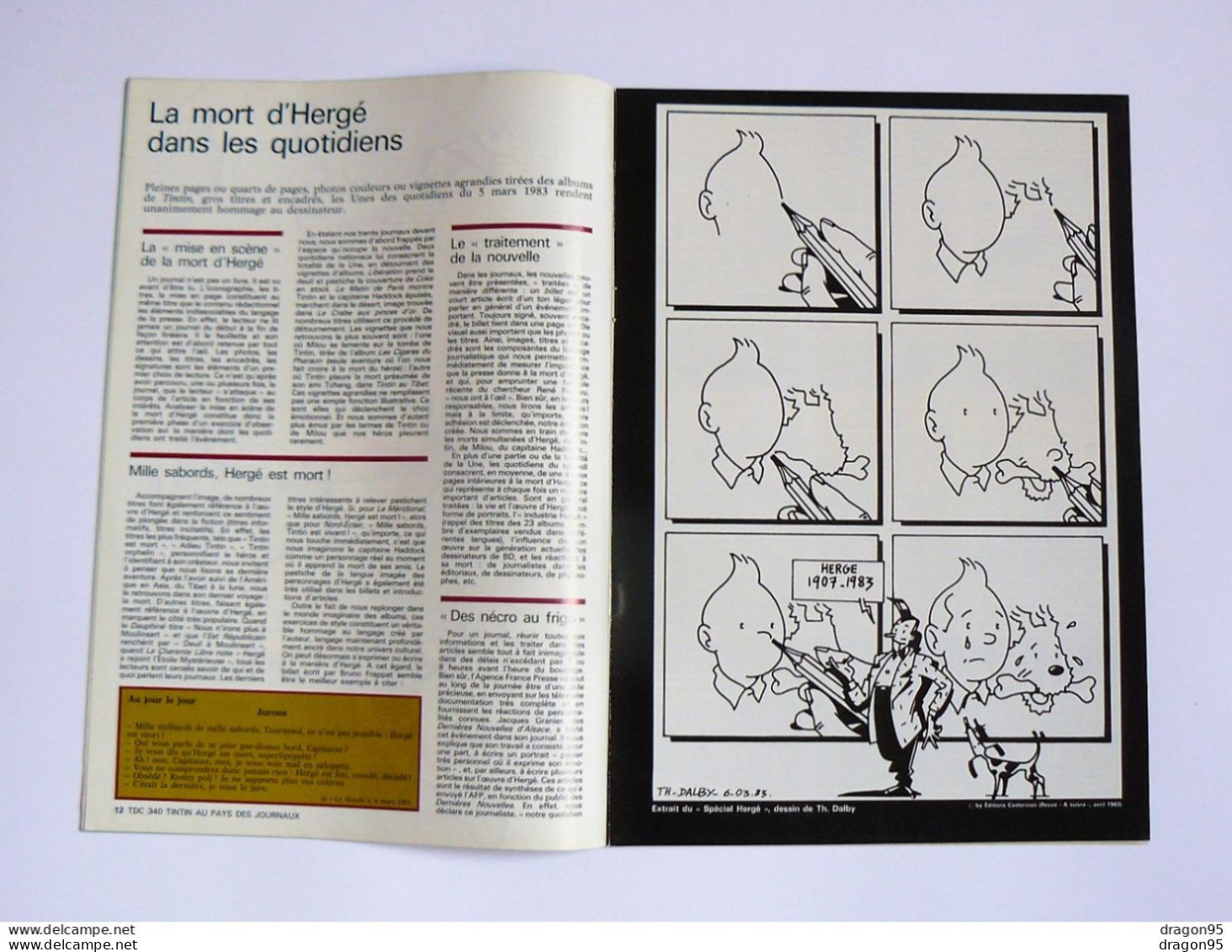 Tintin Au Pays Des Journeaux : Revue Spécial Hergé TDC #340 - 1984 - Tintin