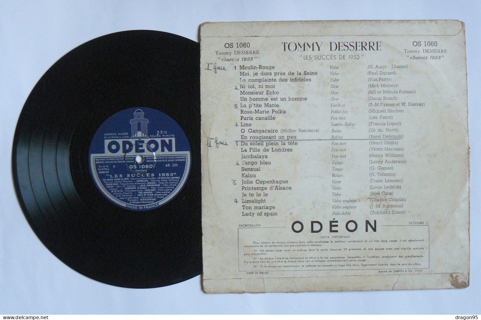 25cm Tommy DESSERRE : Les Succès De 1953 - Odéon OS 1060 - Instrumental