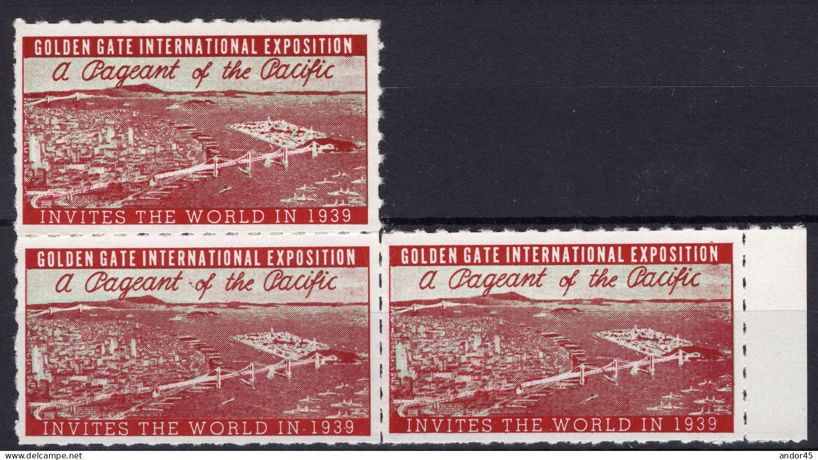 BLOCCO DI TRE  GOLDEN GATE INTERNATIONAL EXPOSITION "INVITES THE WORLD IN 1939" NUOVI  CON GOMMA INTEGRA - Sonstige & Ohne Zuordnung