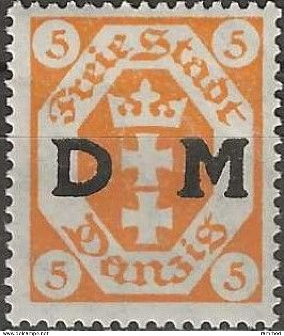 DANZIG 1921 Official - Arms Overprinted DM - 5f. - Orange MH - Dienstmarken