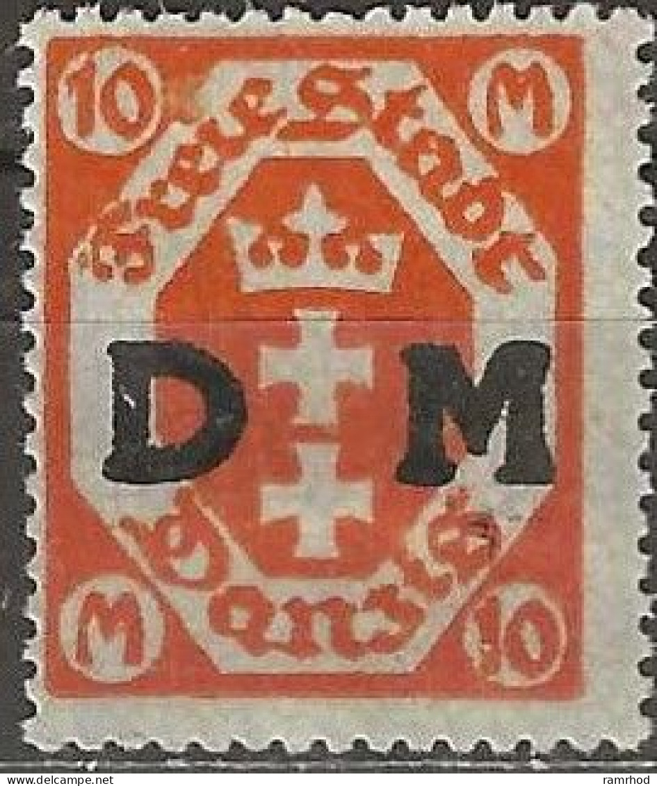 DANZIG 1921 Official - Arms Overprinted DM - 10m. - Orange MH - Servizio