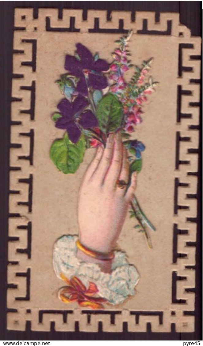 Découpis ( 8 X 4.5 Cm ) " Main Tenant Un Bouquet De Fleurs " - Bloemen