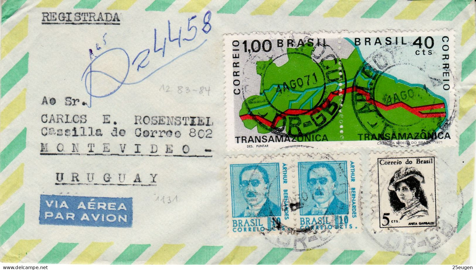 BRAZIL 1971 AIRMAIL R -  LETTER SENT TO MONTEVIDEO - Covers & Documents