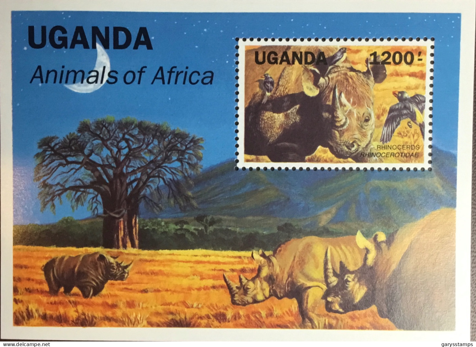 Uganda 1991 African Animals Rhino Minisheet MNH - Rhinocéros