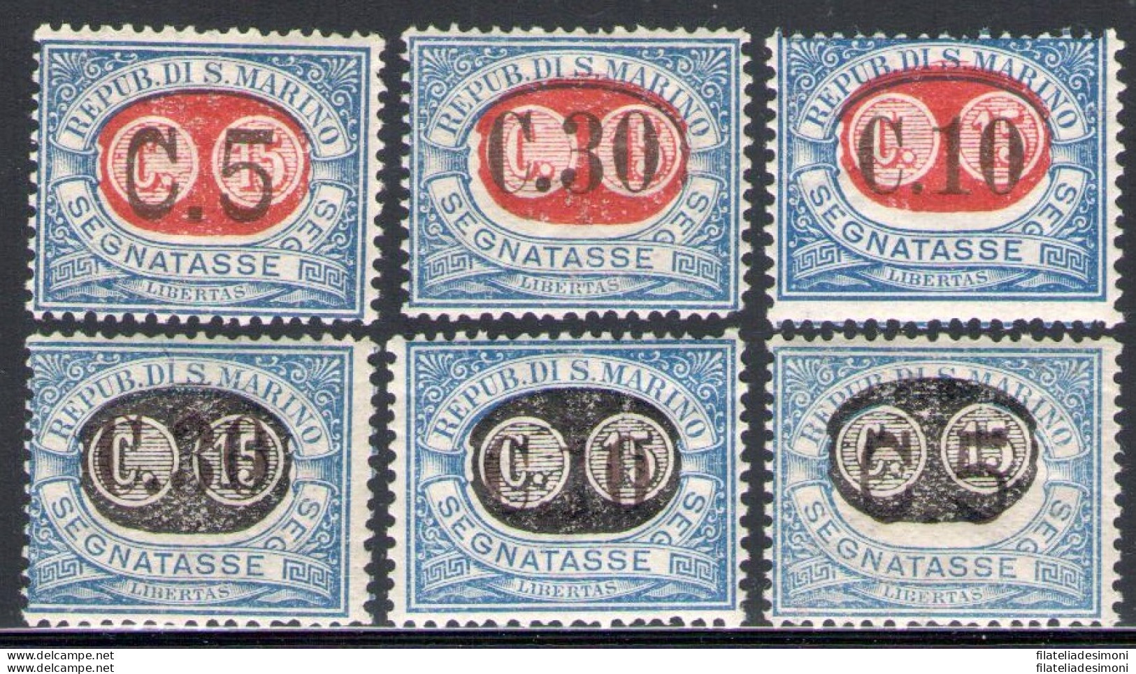 1931 SAN MARINO, Segnatasse - Saggi - Soprastampa Nera E Rossa - N. 32A/34B - Rari - Certificati Bolaffi - Raybaudi Oro - Autres & Non Classés