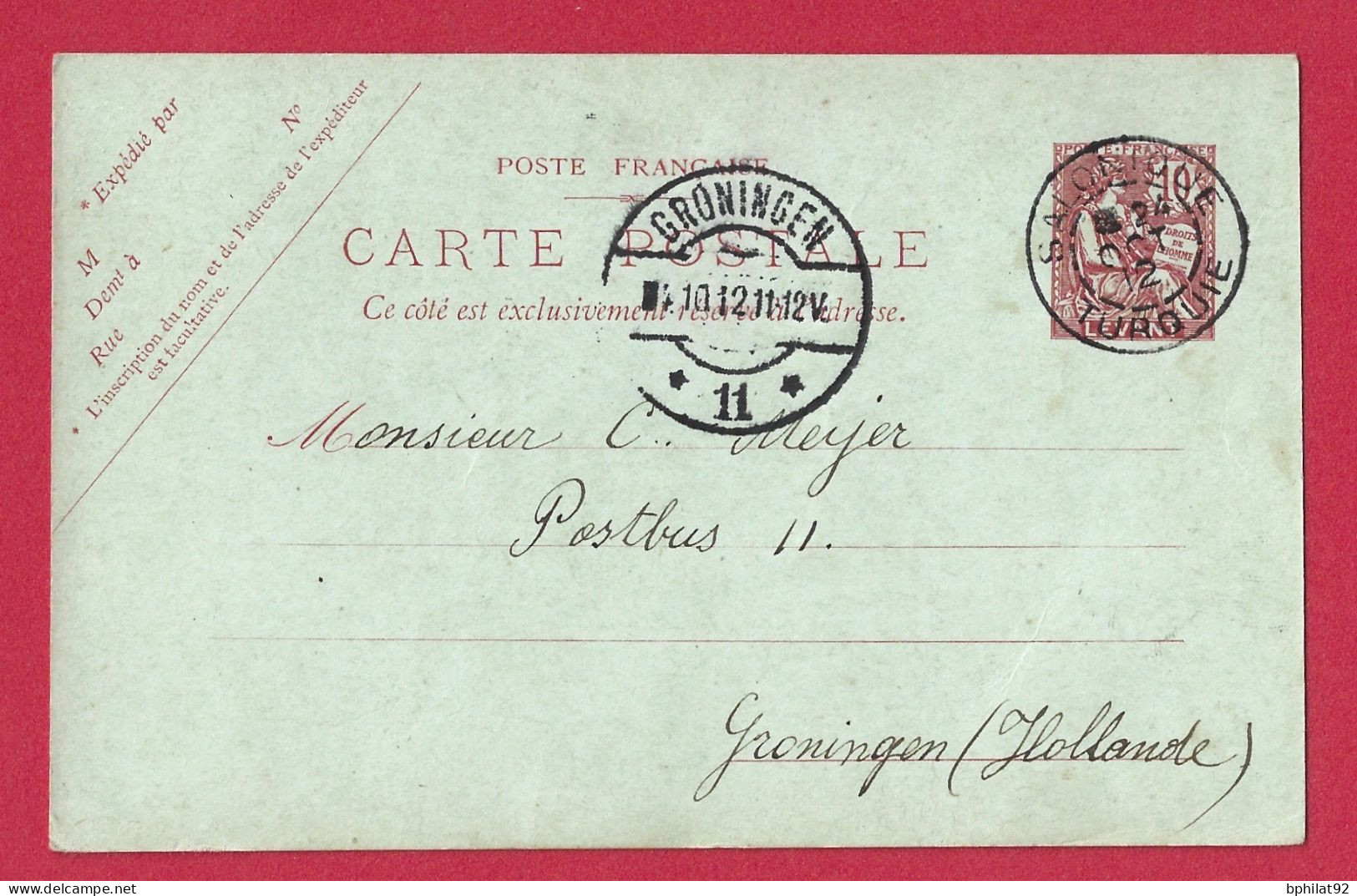 !!! ENTIER POSTAL DE SALONIQUE, TURQUIE, POUR LES PAYS-BAS, DE 1912 - Covers & Documents