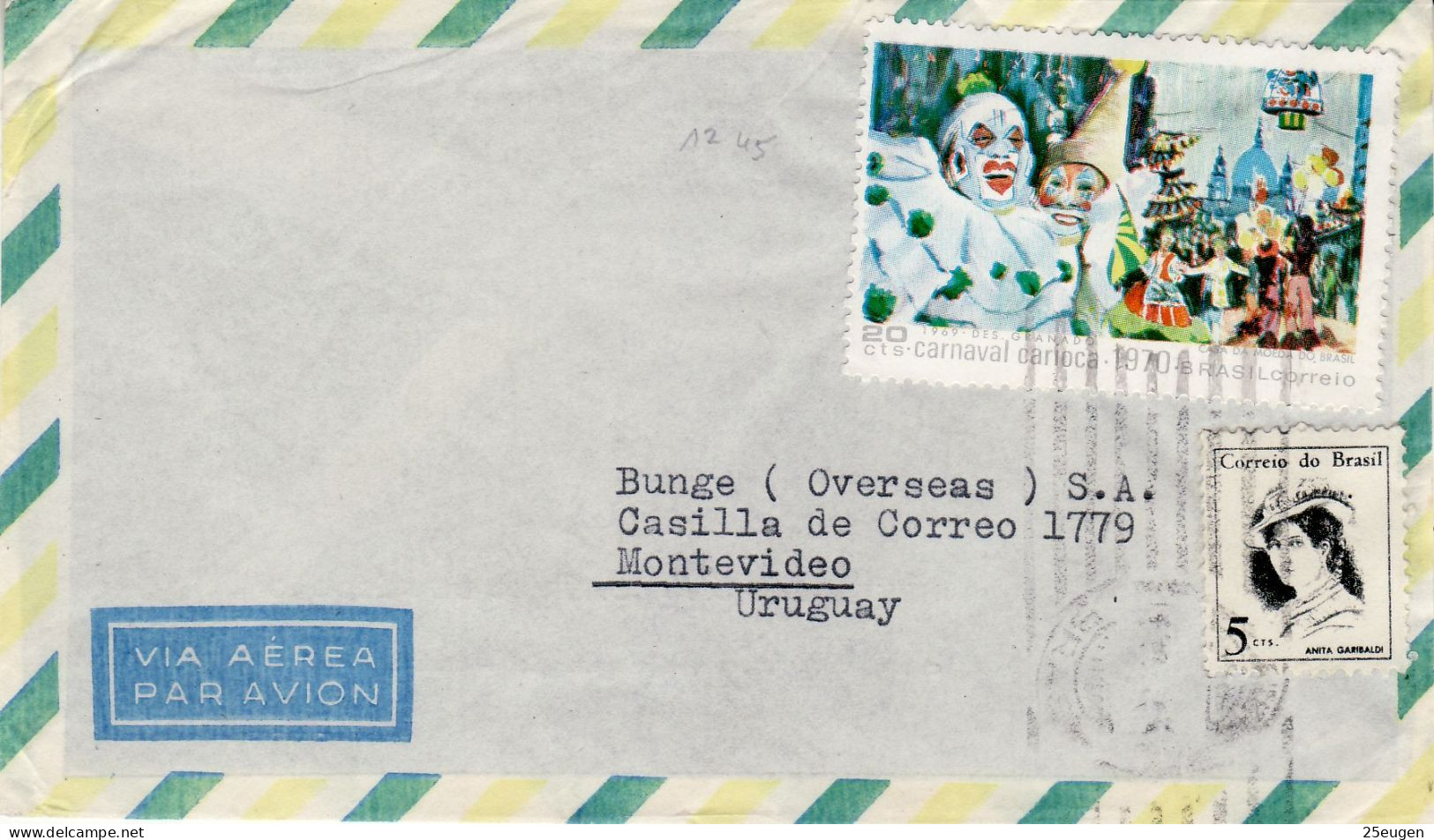 BRAZIL 1970 AIRMAIL LETTER SENT TO MONTEVIDEO - Covers & Documents