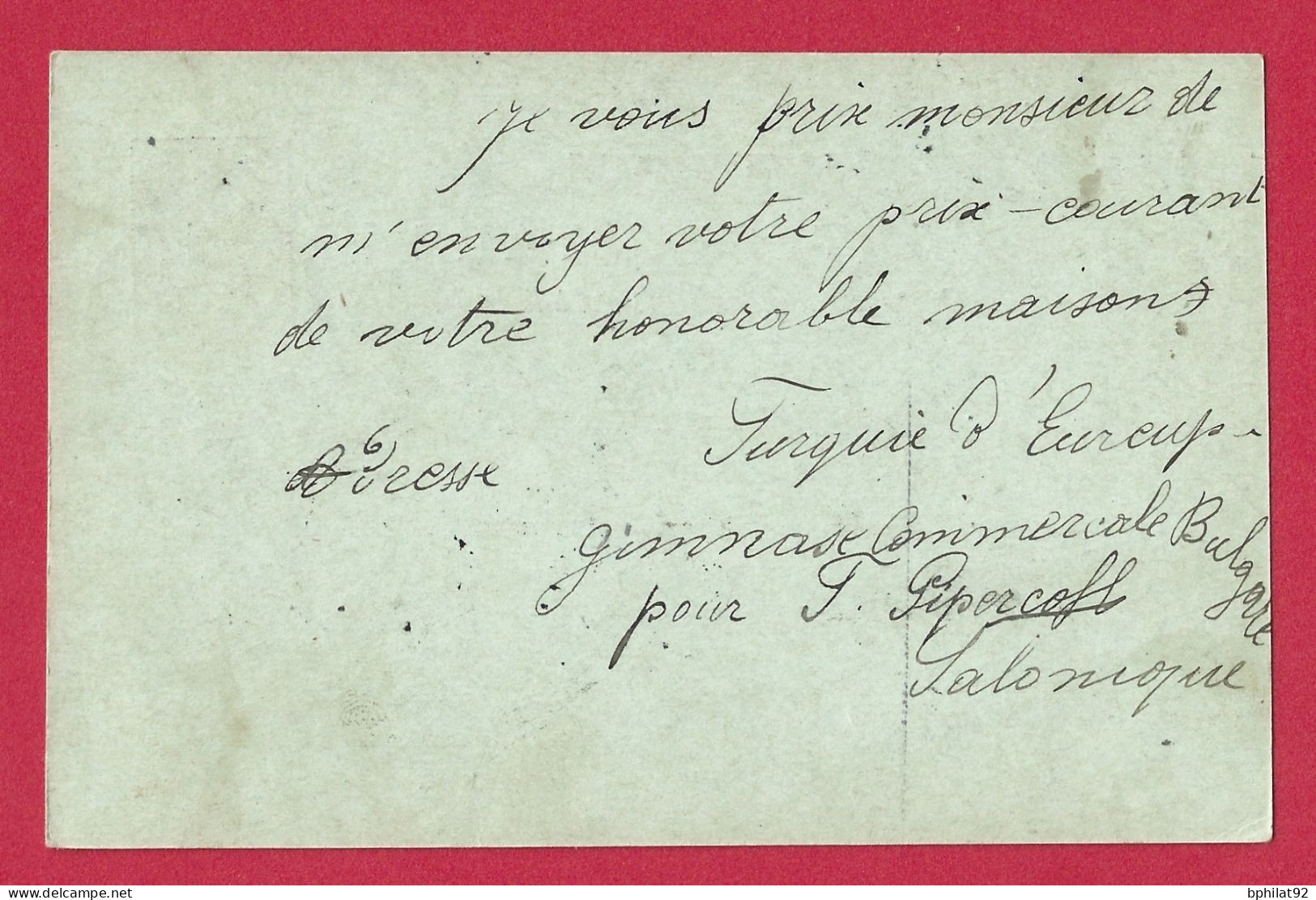 !!! ENTIER POSTAL DE SALONIQUE, TURQUIE, POUR LES PAYS-BAS, DE 1912 - Storia Postale