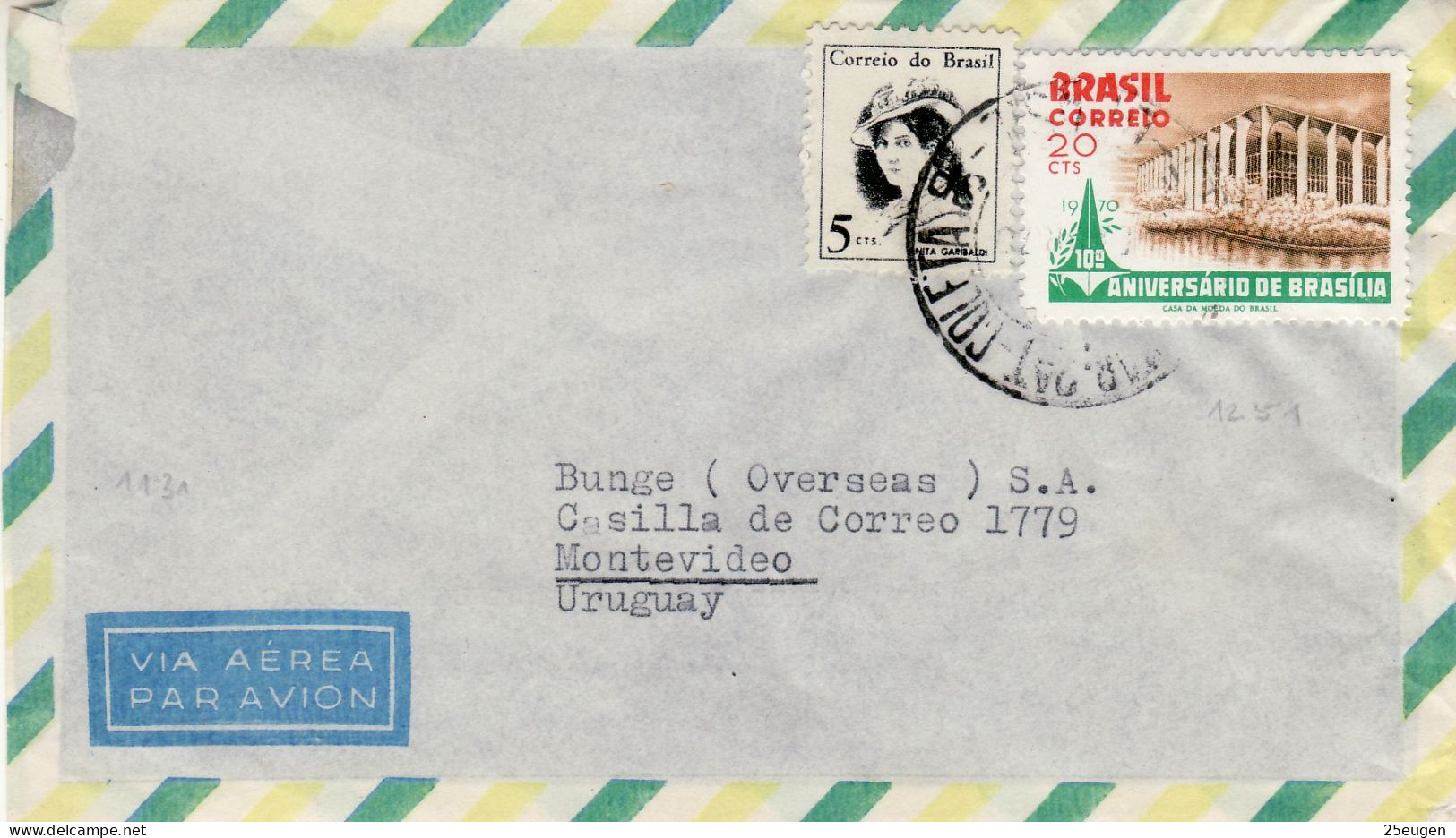 BRAZIL 1970 AIRMAIL LETTER SENT TO MONTEVIDEO - Covers & Documents