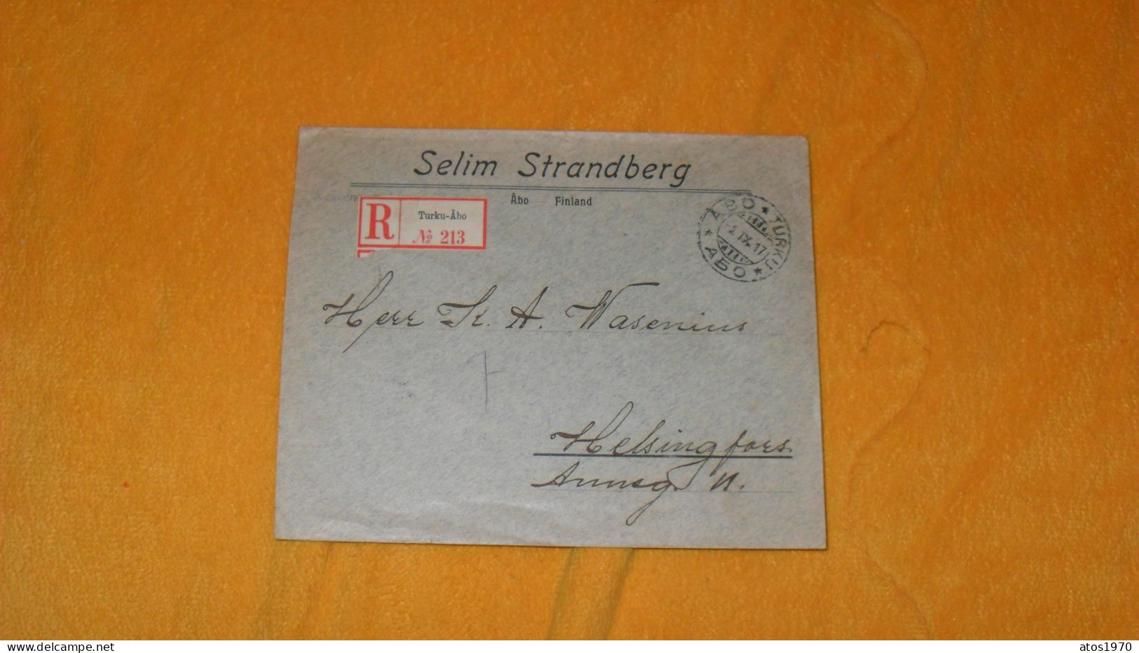 ENVELOPPE ANCIENNE DE 1917../ SELIM STRANDBERG ABO FINLAND..RECOMMANDE TURKU ABO N°213 POUR HELSINKI ?..+ TIMBRES X 25 - Brieven En Documenten