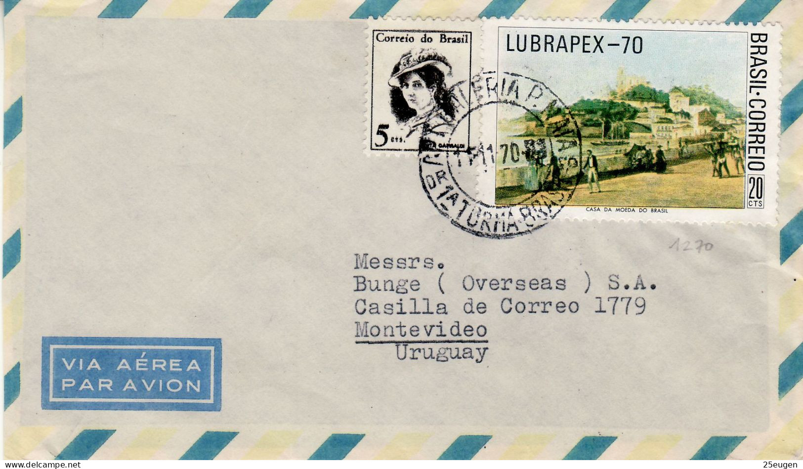 BRAZIL 1970 AIRMAIL LETTER SENT TO MONTEVIDEO - Covers & Documents