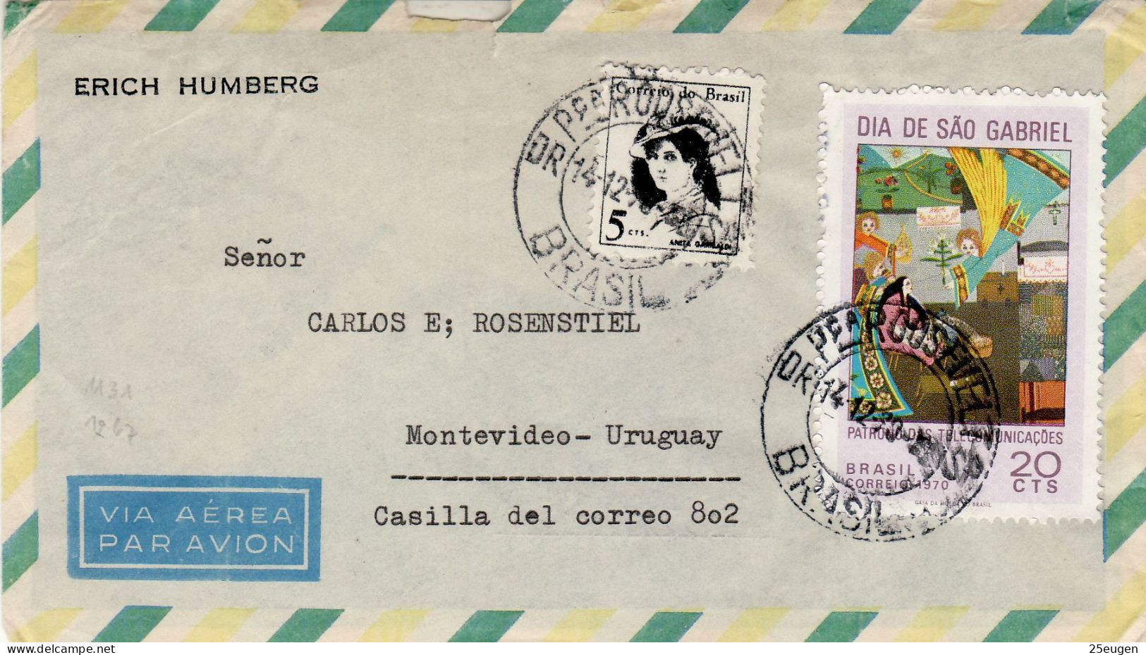 BRAZIL 1970 AIRMAIL LETTER SENT TO MONTEVIDEO - Cartas & Documentos