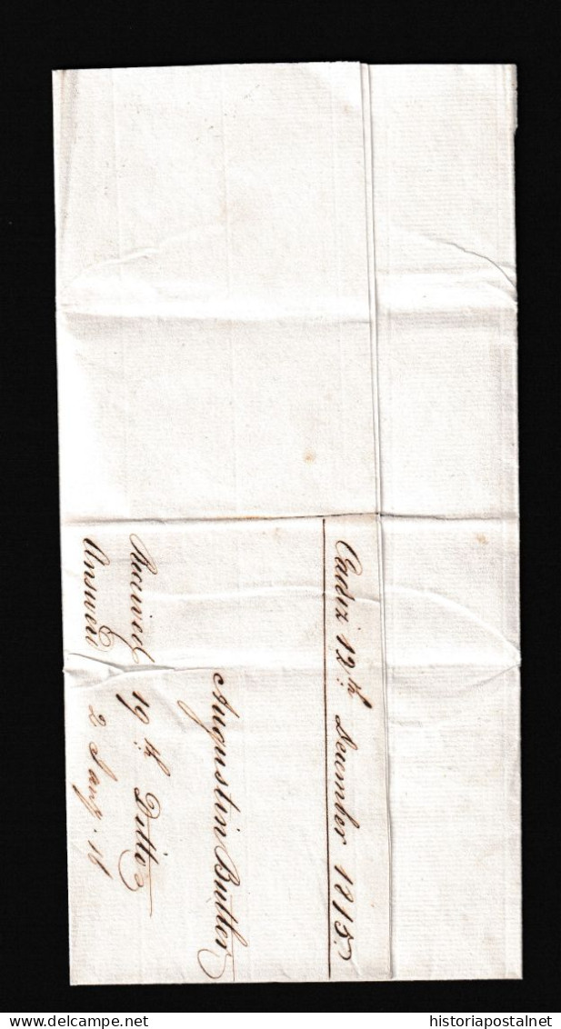 1811 CADIZ (ESPAÑA) A LISBOA. Marca De Origen En Rojo Ilegible Y “HESPANHA” Recercada En Negro Y Porteo “90” Reis. - ...-1853 Préphilatélie