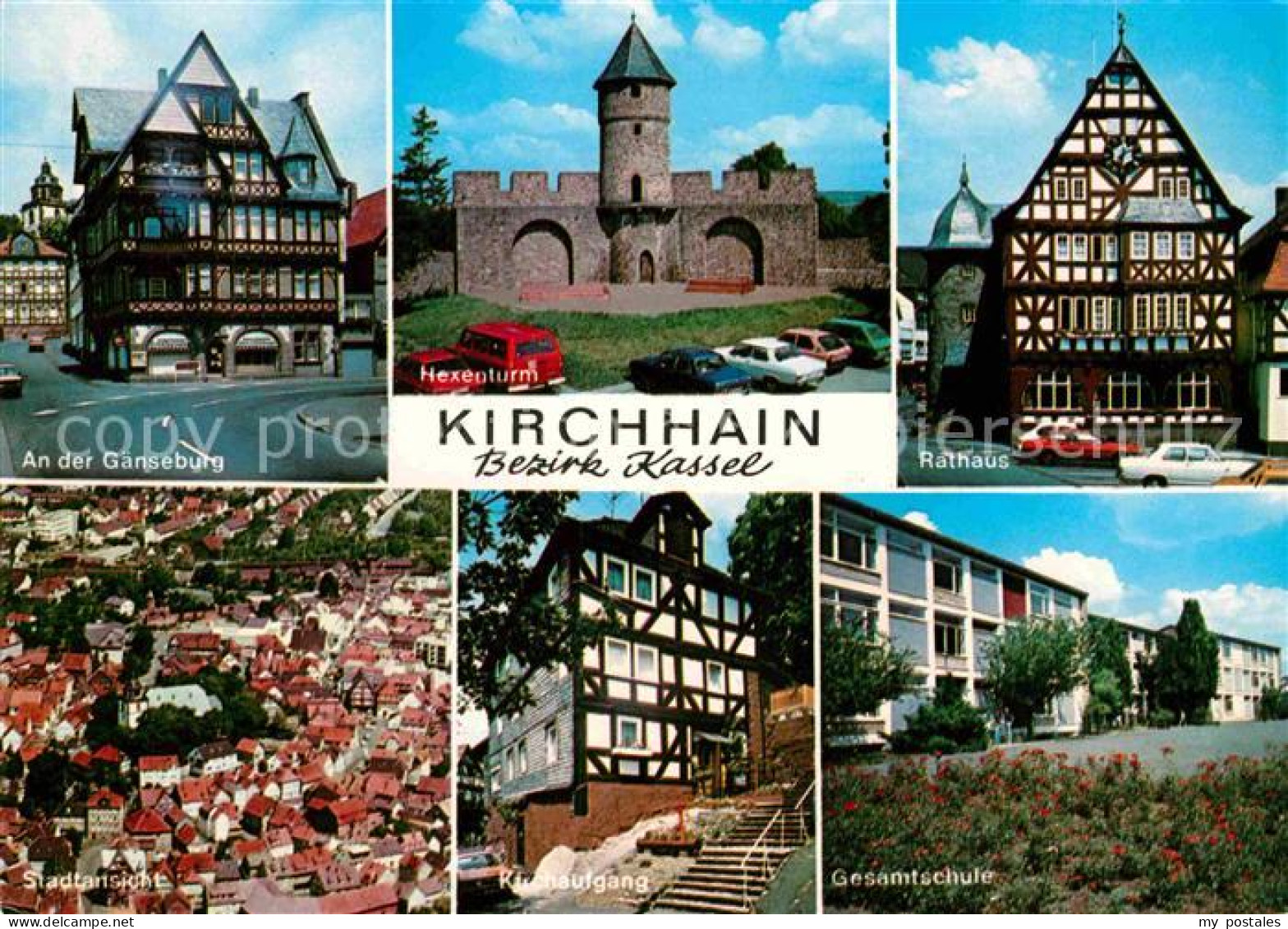 72731611 Kirchhain Hessen Gaenseburg Panorama Gesamtschule Rathaus Hexenturm Kir - Kirchhain