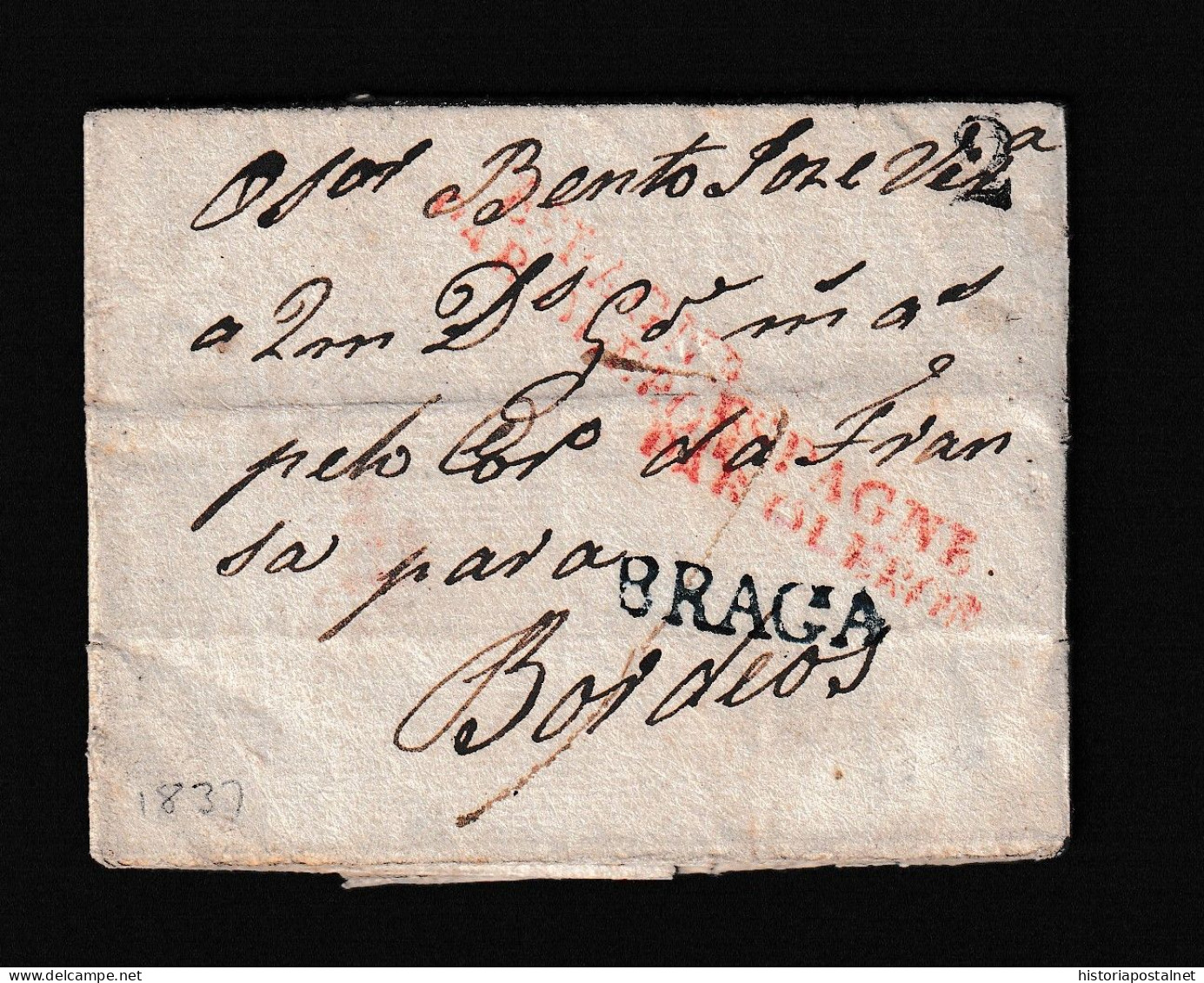 1837 CARLIST WAR  BRAGA A BURDEOS (FRANCIA) - ...-1853 Vorphilatelie