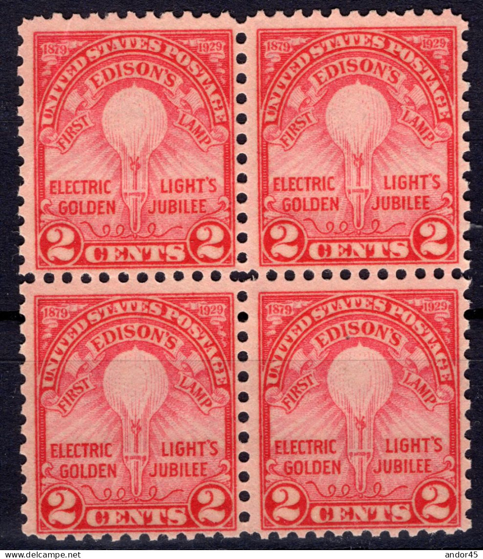 QUARTINA 1879-1929 UNITED STATES POSTAGE "ELECTRIC LIGHT'S GOLDEN JUBILEE" DEL 2CENTS. CON OTTIMA CENTRATURA NUOVO CON G - Unused Stamps