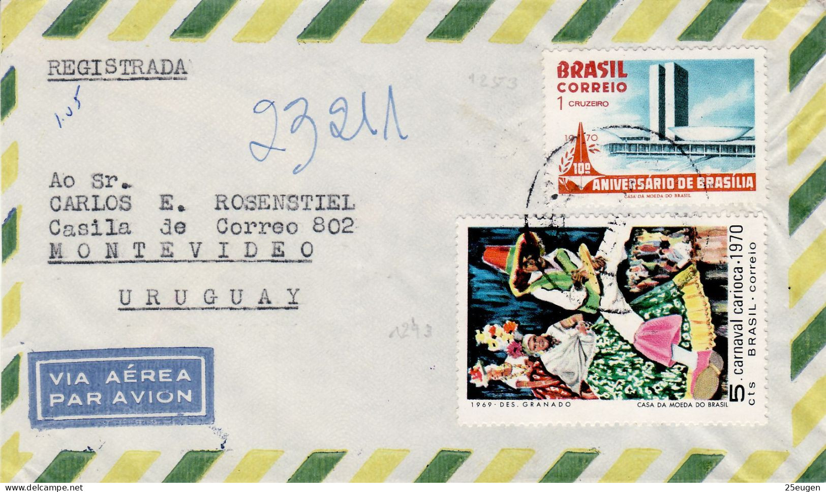 BRAZIL 1970 AIRMAIL R - LETTER SENT TO MONTEVIDEO - Lettres & Documents