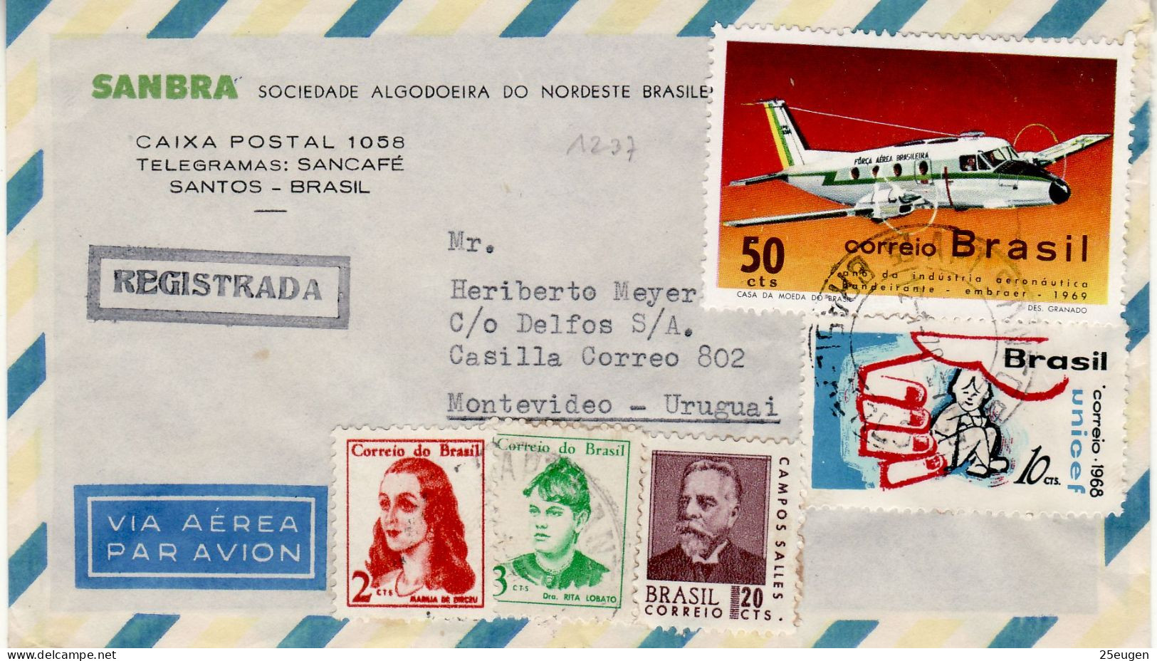 BRAZIL 1970 AIRMAIL R - LETTER SENT TO MONTEVIDEO - Cartas & Documentos