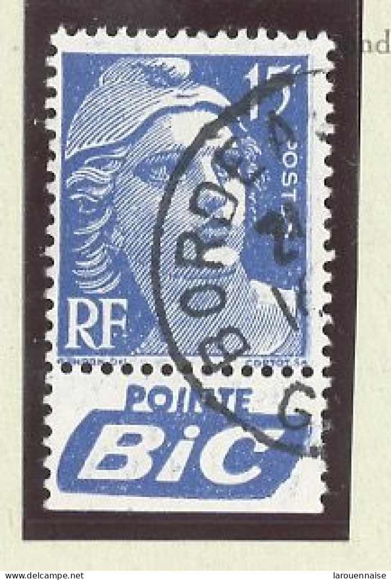 BANDE PUB -N°886 T II-TYPE GANDON  -15f BLEU -Obl PUB -BIC-(Maury 267) - Used Stamps