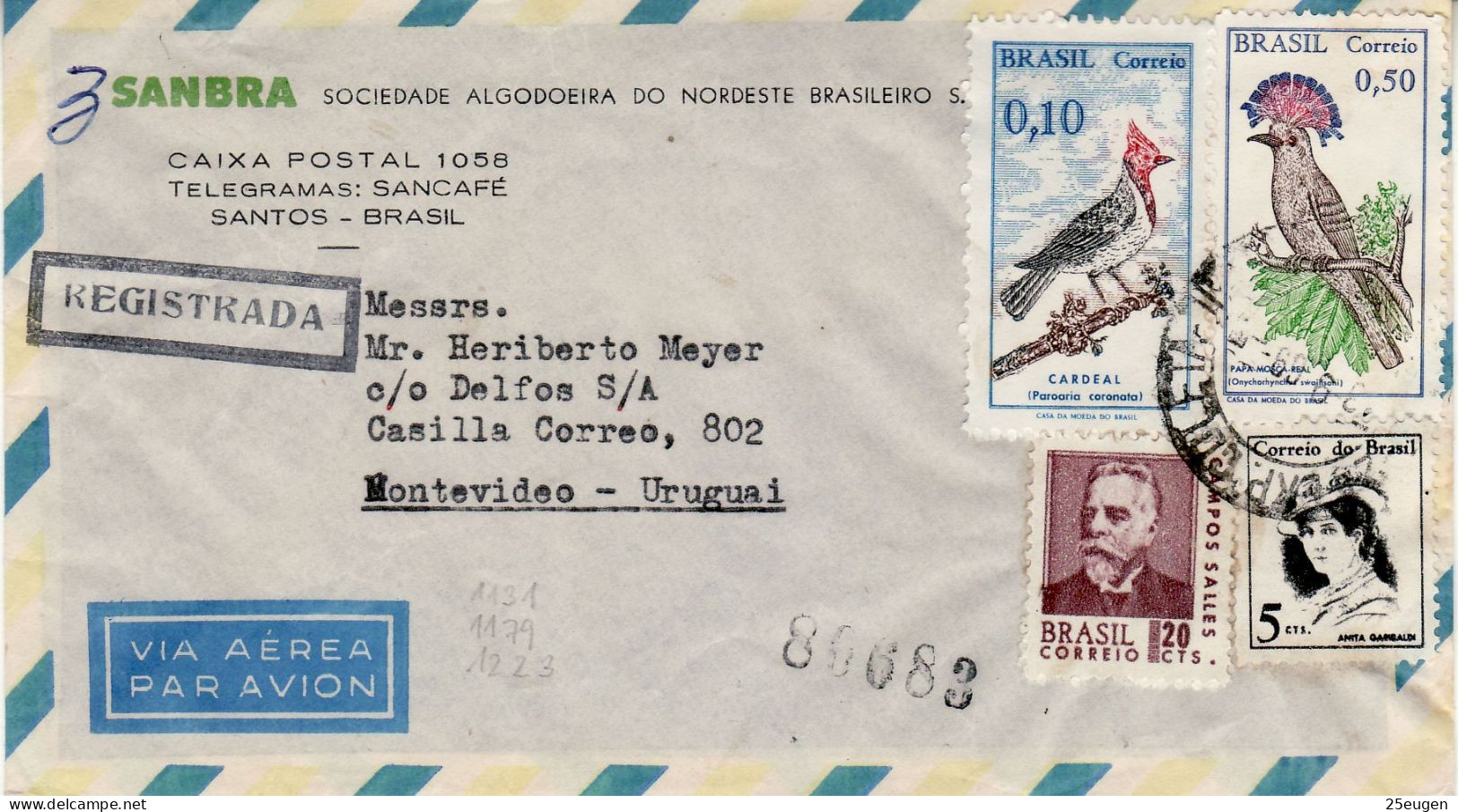 BRAZIL 1969 AIRMAIL R - LETTER SENT TO MONTEVIDEO - Briefe U. Dokumente