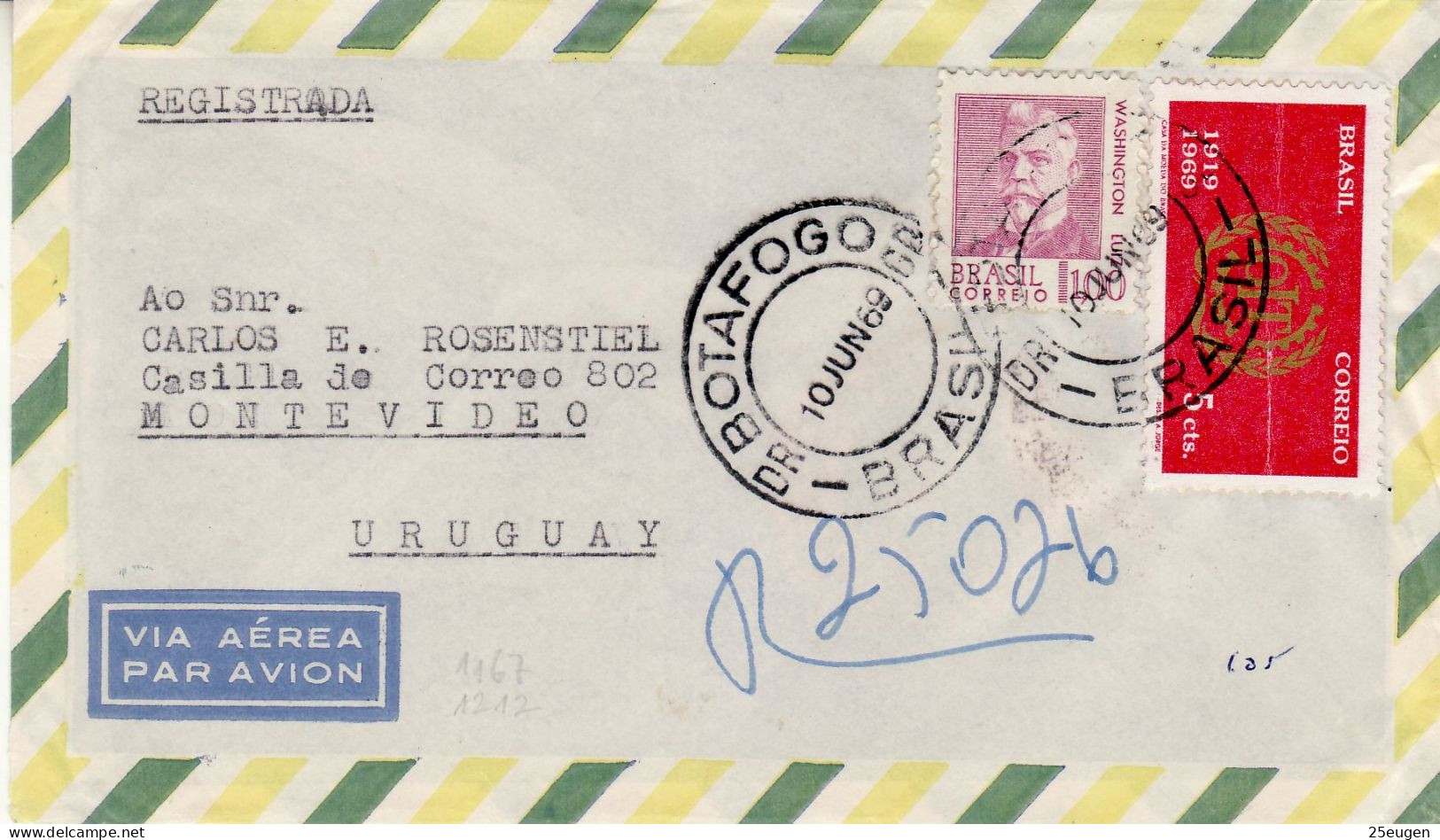 BRAZIL 1969 AIRMAIL R - LETTER SENT TO MONTEVIDEO - Brieven En Documenten