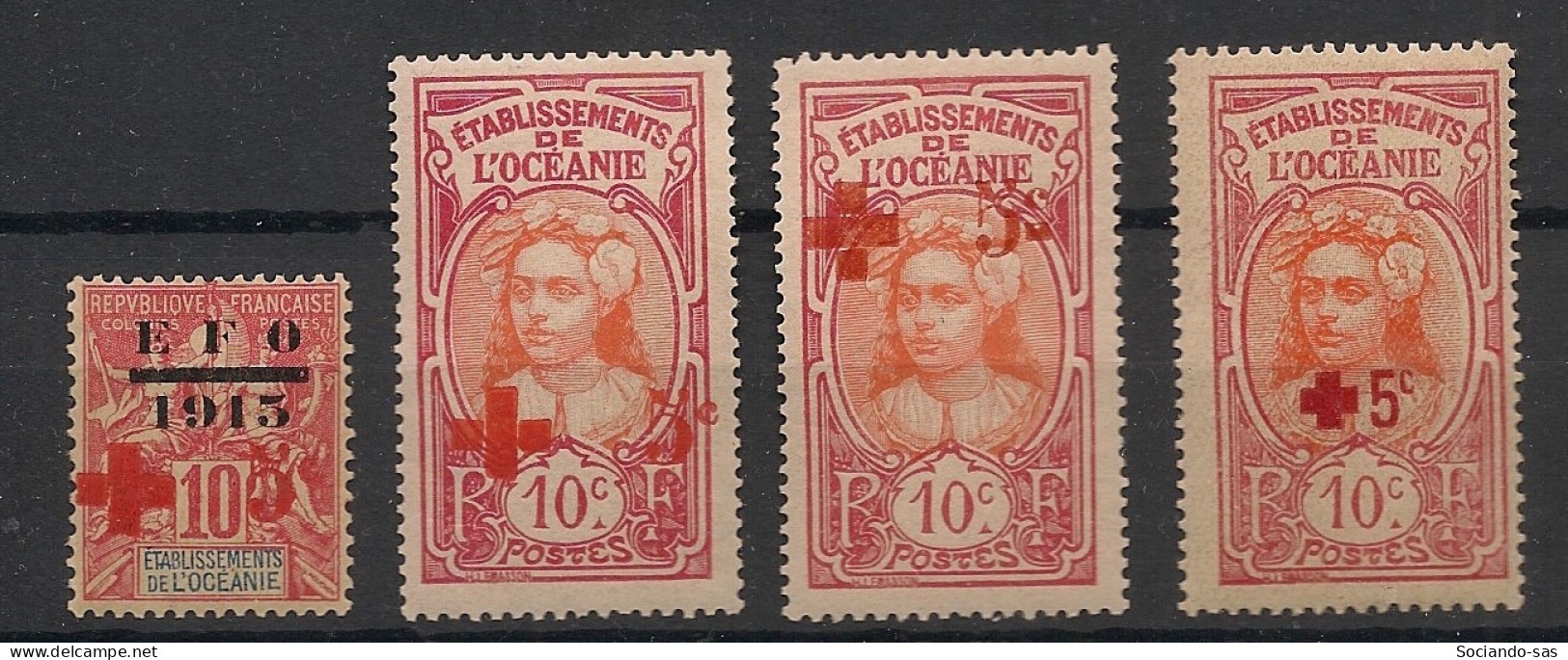 OCEANIE - 1915-16 - N°YT. 39 à 42 - Croix-Rouge - Série Complète - Neuf * / MH VF - Neufs