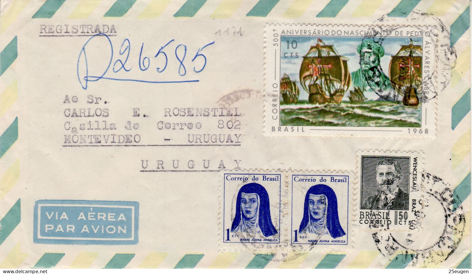 BRAZIL 1968 AIRMAIL R - LETTER SENT TO MONTEVIDEO - Brieven En Documenten