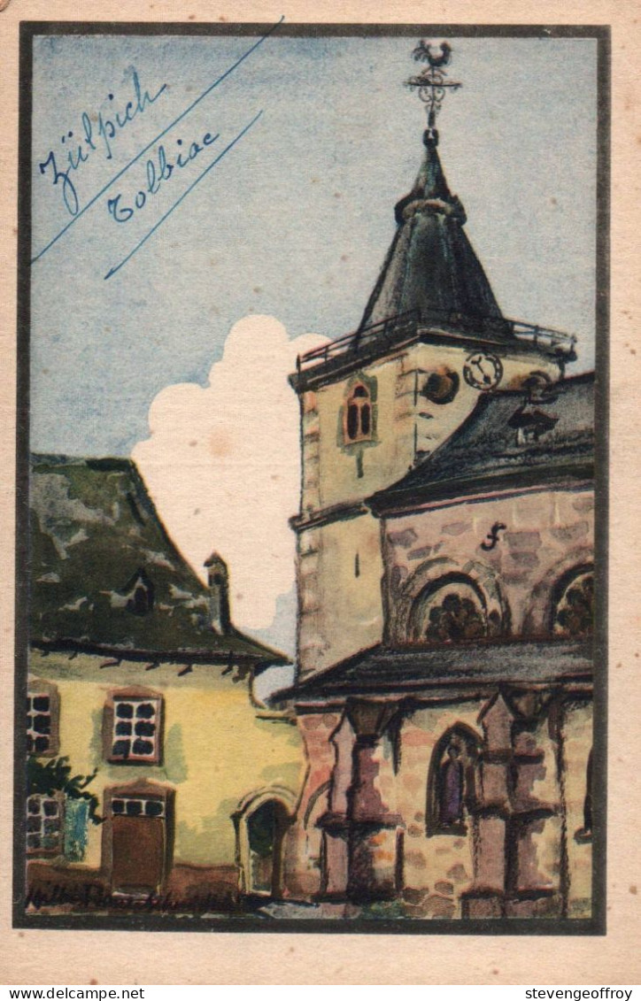 Allemagne Rhénanie Du Nord Westphalie Zuelpich Zülpich Dessin Baner Schmitt Pfarrkirche Eglise - Zülpich