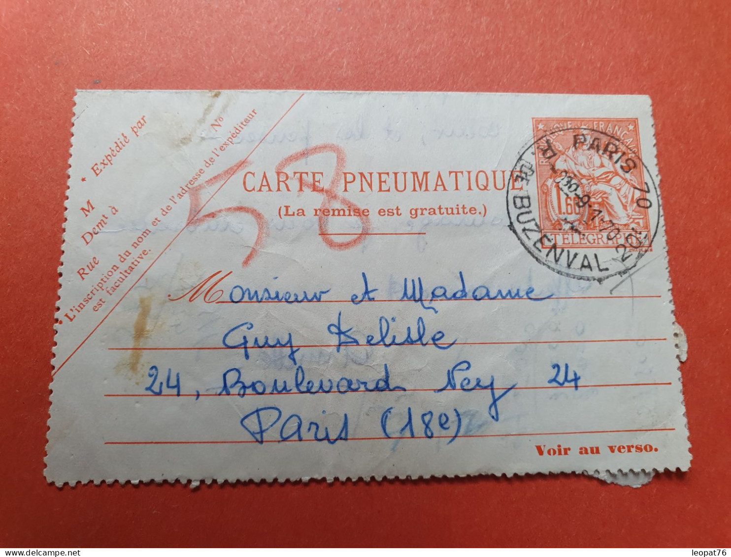 Pneumatique De Paris Pour Paris En 1970  - Réf 3179 - Pneumatiques
