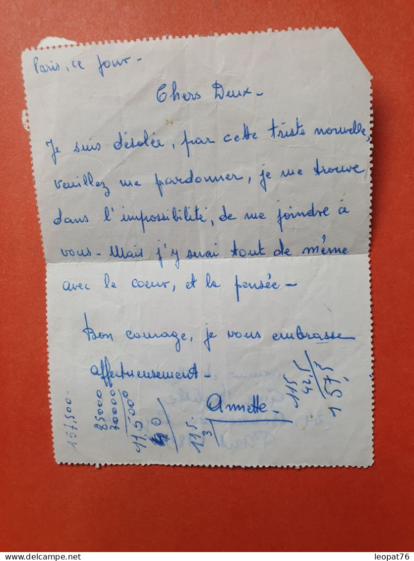 Pneumatique De Paris Pour Paris En 1970  - Réf 3179 - Pneumatische Post