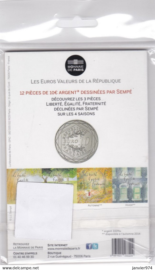 10 Euro 2014 Automne Fraternité Sempé, En Argent, Sous Blister, FDC. - France