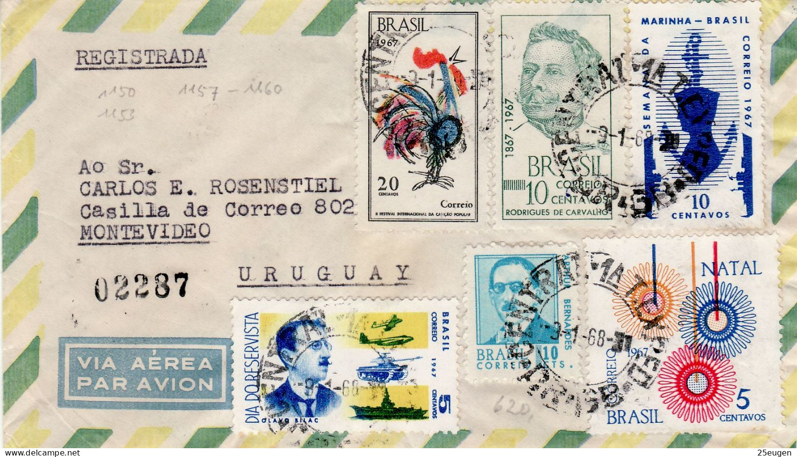 BRAZIL 1968 AIRMAIL R - LETTER SENT TO MONTEVIDEO - Lettres & Documents