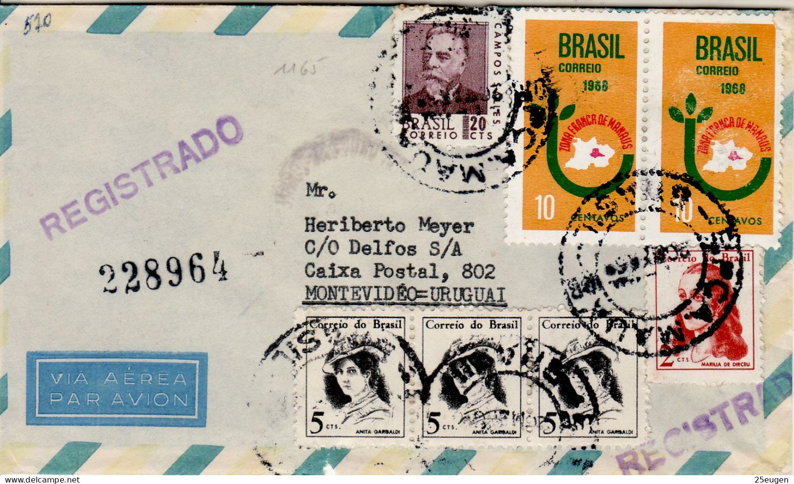 BRAZIL 1968 AIRMAIL R - LETTER SENT TO MONTEVIDEO - Lettres & Documents