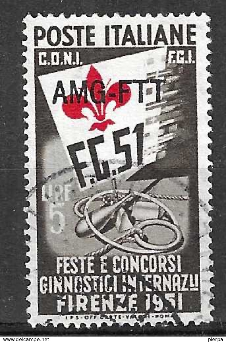 TRIESTE A - 1951 - GINNICI - LIRE 5 - USATO ( YVERT 111 - MICHEL 147 - SS 116) - Oblitérés