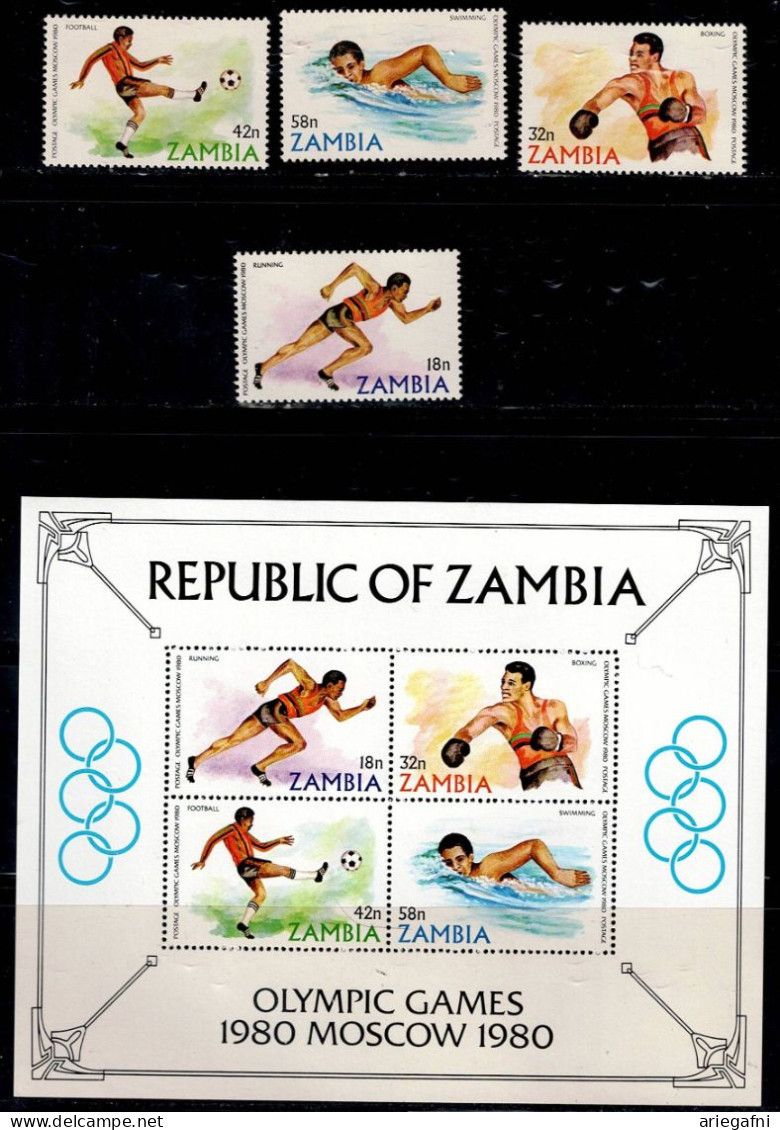 ZAMBIA 1980 SUMMER OLYMPIC GAMES MOSCOW MI No 225-8+BLOCK 9 MNH VF!! - Summer 1980: Moscow