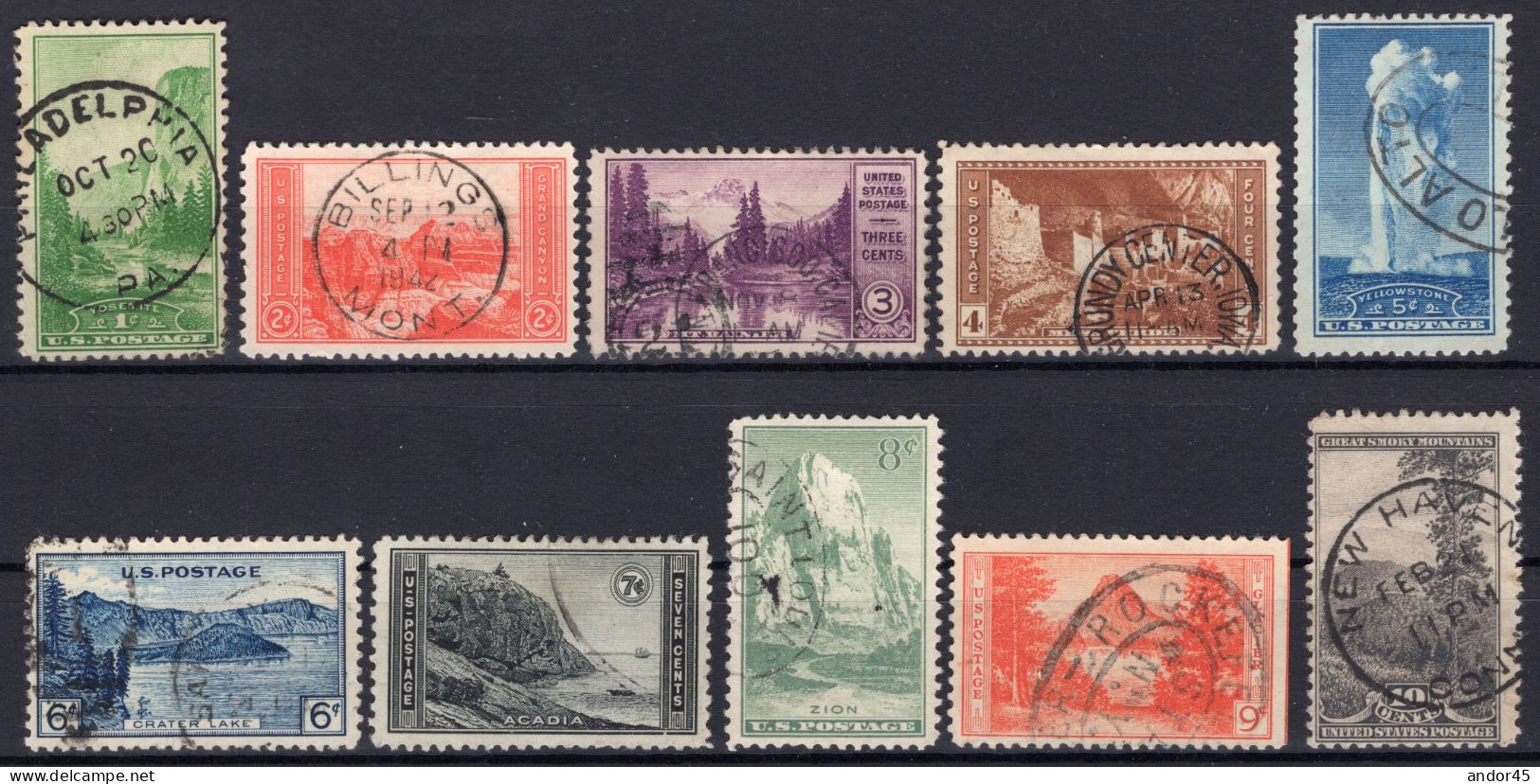 SERIE COMPLETA UNITED STATES POSTAGE "GREAT SMOKY MOUNTAINS" USATI CON DIVERSI ANNULLI CON OTTIMA CENTRATURA - Nuovi