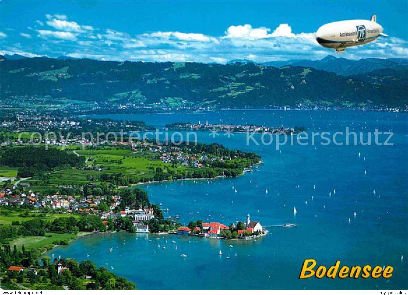 72727772 Wasserburg Bodensee Fliegeraufnahme Seepartie Mit Luftschiff Wasserburg - Wasserburg (Bodensee)