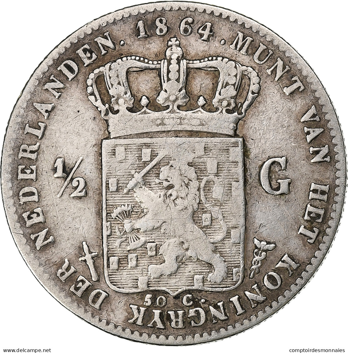 Pays-Bas, William III, 1/2 Gulden, 1864, Argent, TB+, KM:92 - 1849-1890: Willem III.