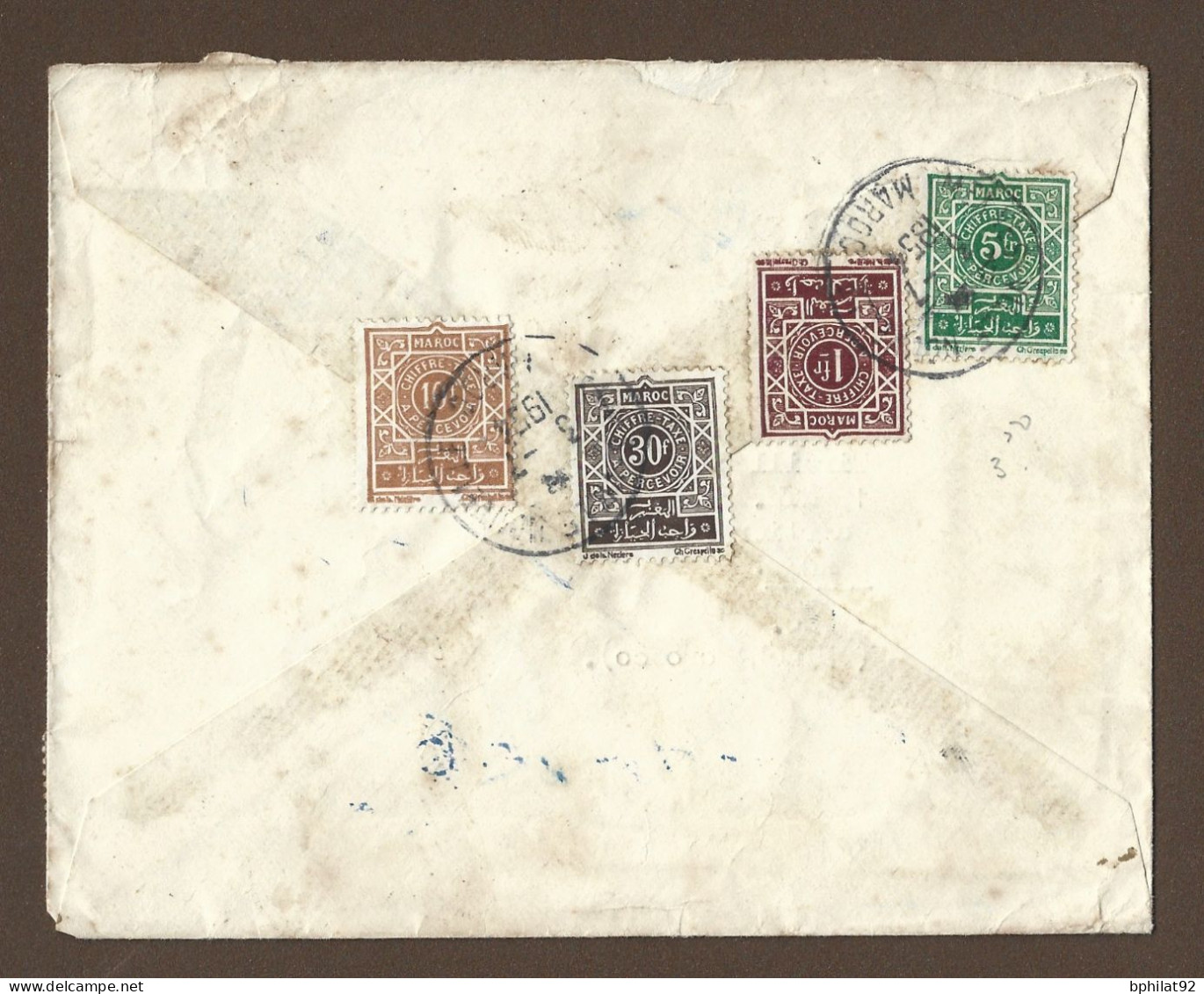 !!! LETTRE DE GRANDE-BRETAGNE POUR MEKNÈS DE 1954, AVEC TAXES MULTIPLES DU MAROC - Timbres-taxe