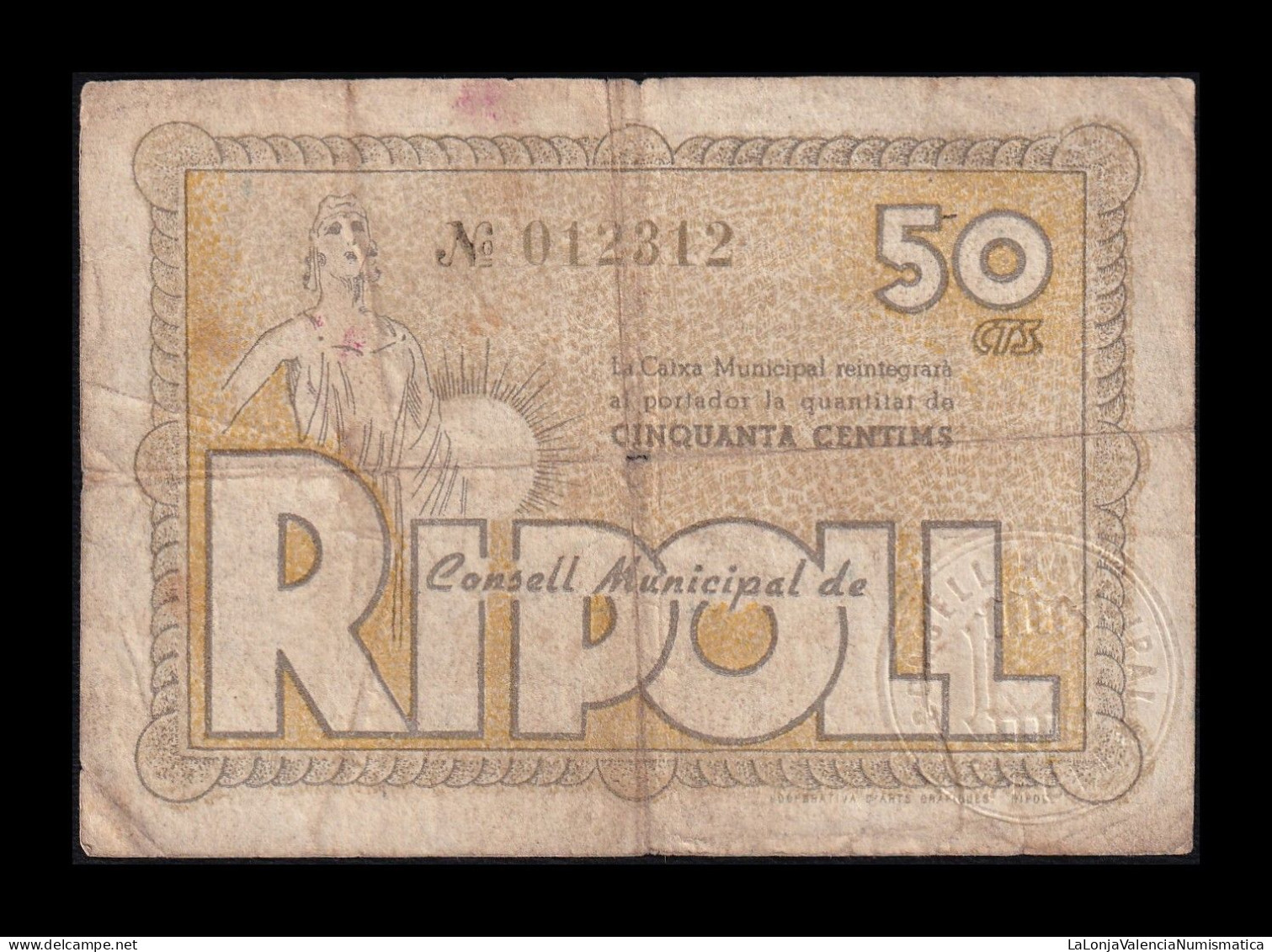 España Spain Billete Local Guerra Civil Ripoll 50 Céntimos 1937 Bc/+ F/+ - Other & Unclassified